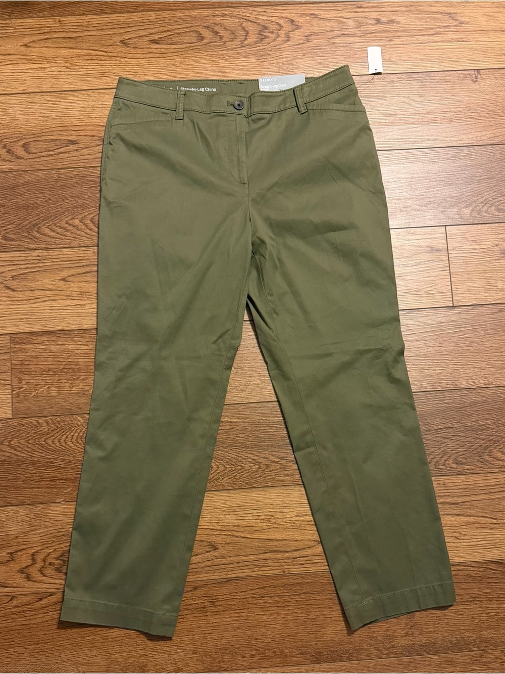 NWT Talbots Olive Green straight Leg Chino Pants Full Length 12 Petite Womens